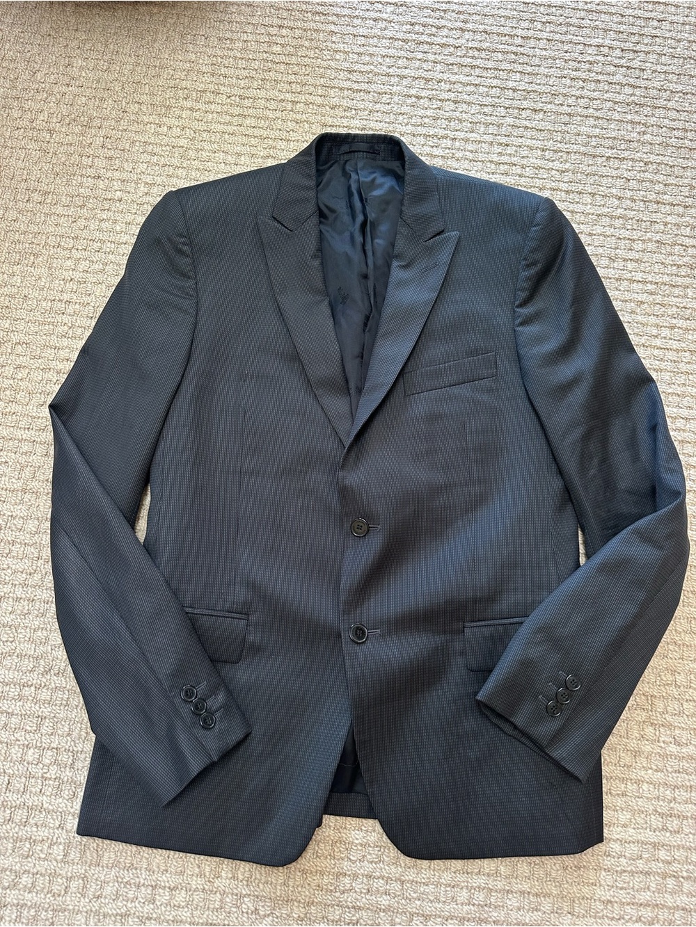 Versace Collection Men’s Navy Gray Virgin Wool Textured Suit Jacket Sz 48